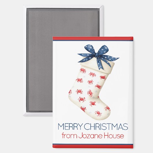 コースタルレッドカニのクリスマスストッキング マグネット (正面/裏面)