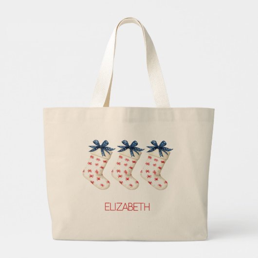 コースタルレッドカニのクリスマスストッキング ラージトートバッグ (裏面)