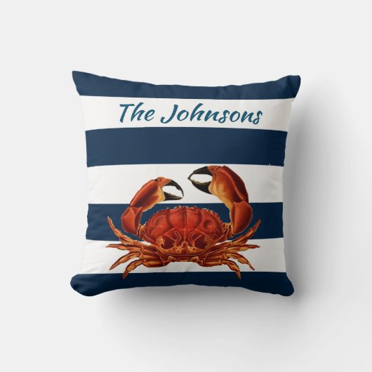 コースタルレッドカニストライプ クッション (正面)