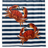 コースタルレッドカニストライプ シャワーカーテン (正面)