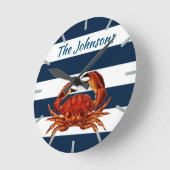 コースタルレッドカニストライプ ラウンド壁時計 (傾斜)