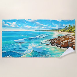 コースタルロックシーンデザイン ビーチタオル