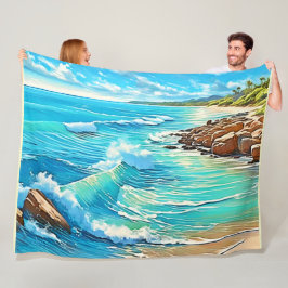 コースタルロックシーンデザイン フリースブランケット