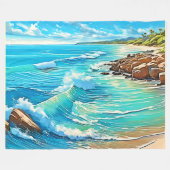 コースタルロックシーンデザイン フリースブランケット (正面(横))