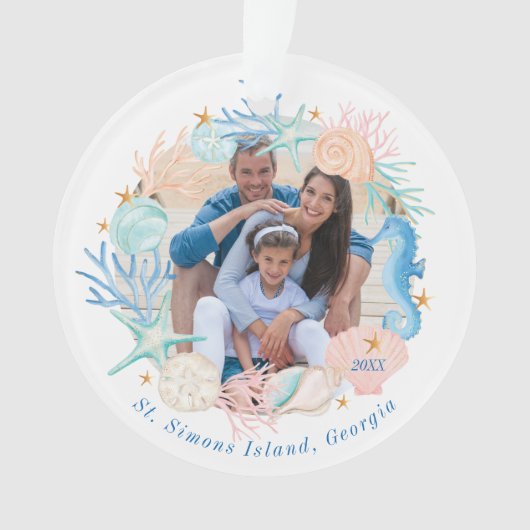 コースタル海ウォーターカラーシーシェルリース写真 オーナメント (正面)