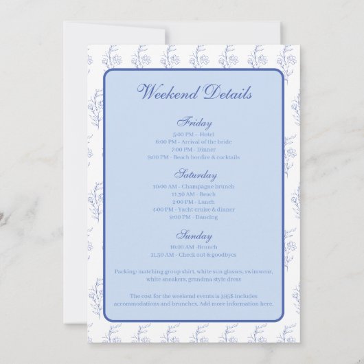 コースタル祖母ビーチバッハバチェロレッテウィークエンド 招待状 (裏面)