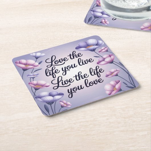 コースターで生きる人生を愛する スクエアペーパーコースター (アングル)