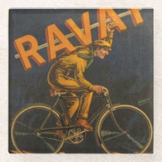 コースターとしてヴィンテージの自転車のRavatポスター ガラスコースター (正面)