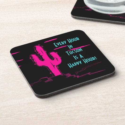 コースターのネオンピンクのサグアロのサボテンのチューソンの楽しい時間 コースター (左側)