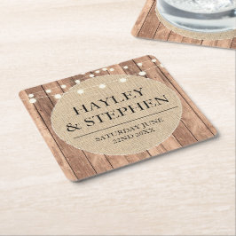 コースターのバーラップは素朴な結婚披露宴をつけます スクエアペーパーコースター