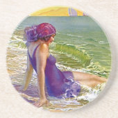 コースターのヴィンテージのフラッパーのビーチプラムの水着のギフト コースター (正面)