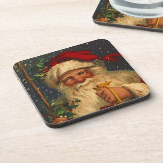 コースターのヴィンテージの森林クリスマスのサンタの降雪 コースター (左側)