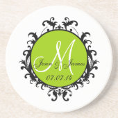 コースターの緑を結婚する日付のイニシャルの名前を救って下さい コースター (正面)