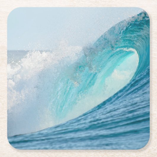 コースターを壊すサーフィンのバレルの波 スクエアペーパーコースター (正面)