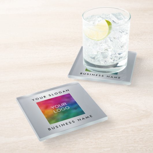 コースターカスタムロゴフェイクシルバーメタリックルック ガラスコースター (アングル)