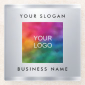 コースターカスタムロゴフェイクシルバーメタリックルック ガラスコースター (正面)