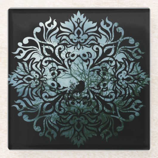 コースターガラス-着席のワタリガラス ガラスコースター (正面)