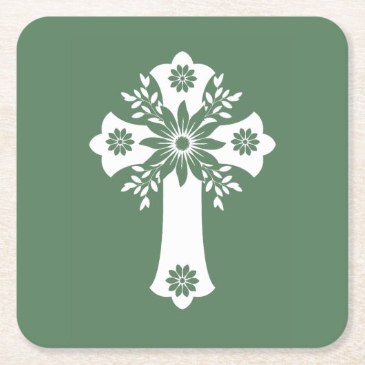 コースターズフローラクロスファーングリーン スクエアペーパーコースター (正面)
