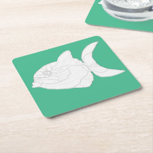 コースターセットストライプの – 魚を色に スクエアペーパーコースター (アングル)