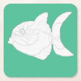 コースターセットストライプの – 魚を色に スクエアペーパーコースター