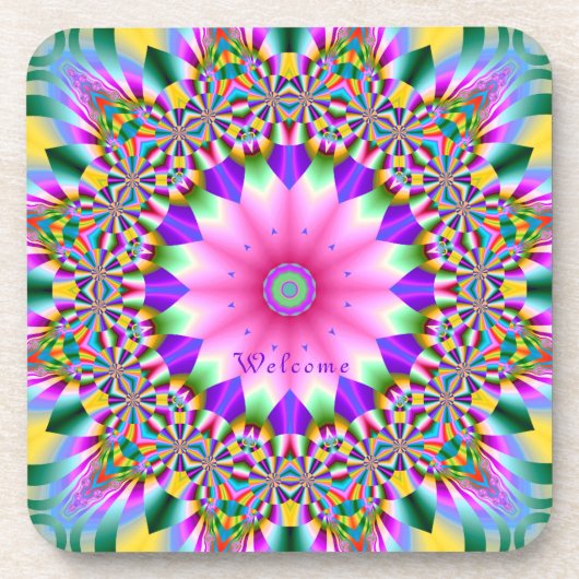 コースターセット芸術的 – 幾何学的デザインの花 コースター (正面)