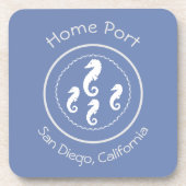 コースターセット – シーホースホームポート、青の白 コースター (正面)