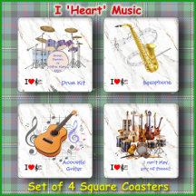 コースターセット(4) - I Heart Music - スクエア
