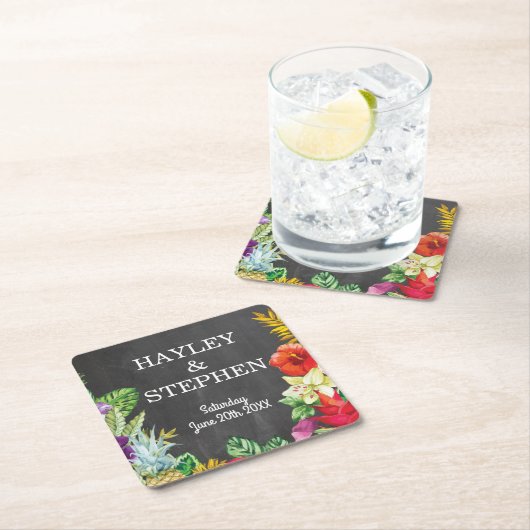 コースタートロピカルアロハライツウェディングパーティー スクエアペーパーコースター (インサイチュ)