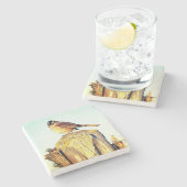 コースターホワイトクラウンスパロウオンポストデザイン ストーンコースター (横)