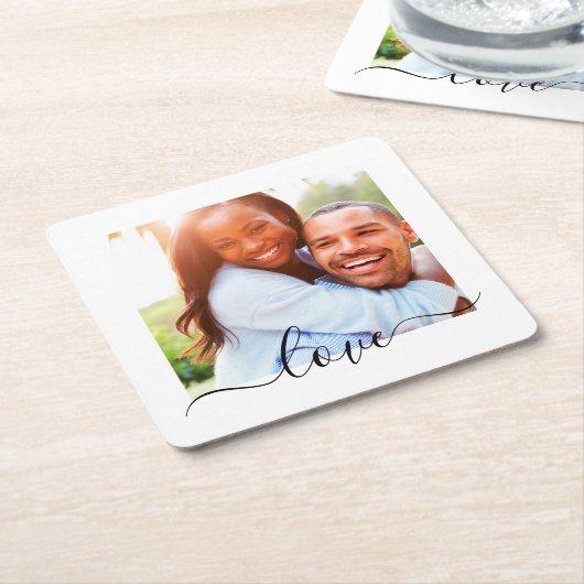 コースターラブ文字フォトホワイト スクエアペーパーコースター (アングル)