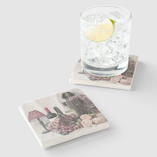 コースター石のワインとブドウの量が多すぎる ストーンコースター (横)