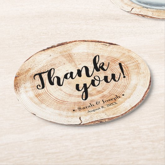コースター素朴に結婚感謝の木の粒 ラウンドペーパーコースター (アングル)