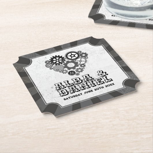 コースター結婚ズのスチームパンク結婚のハートコグ ペーパーコースター (アングル)