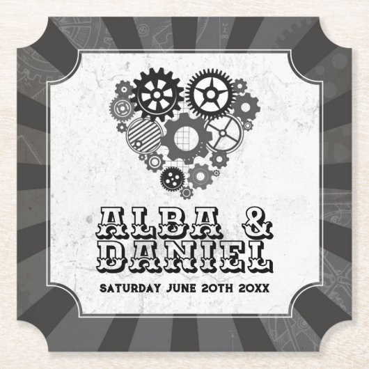 コースター結婚ズのスチームパンク結婚のハートコグ ペーパーコースター (正面)