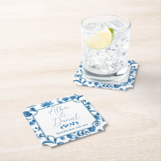 コースター結婚ズチンツブルー&ホワイトフローラディティ ペーパーコースター (インサイチュ)