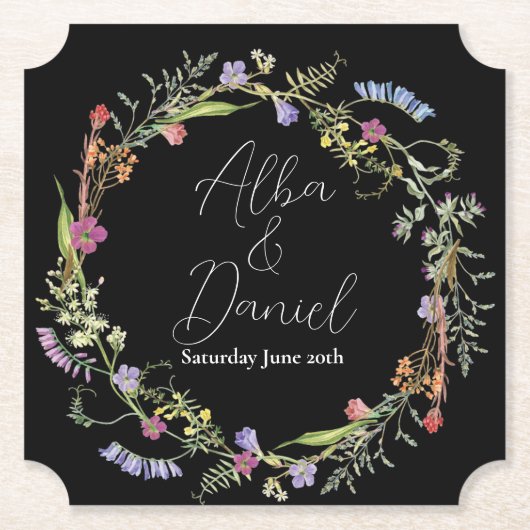 コースター結婚ズワイルドフラワーフローラDitsy Dark ペーパーコースター (正面)