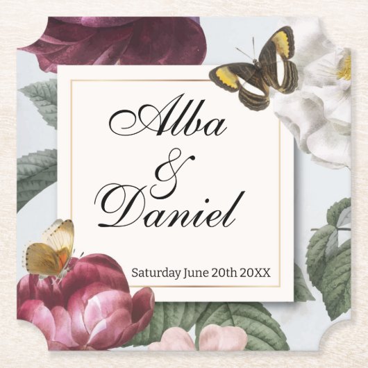 コースター結婚ズ開花フローラフラワーバタフライ ペーパーコースター (正面)