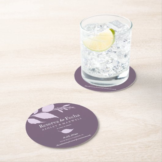 コースター結婚式の日付を紫色で保存 ラウンドペーパーコースター (インサイチュ)
