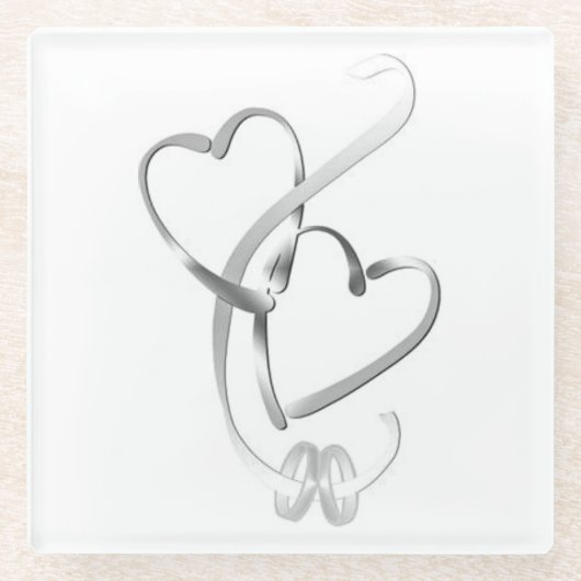 コースター結婚「ハート付きのバンド」 ガラスコースター (正面)