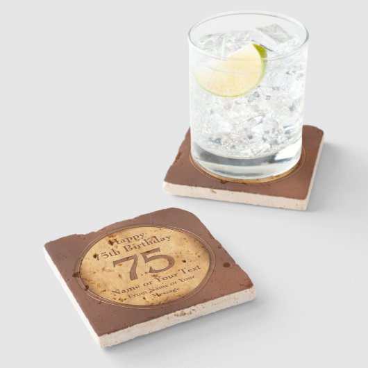 コースター誕生日の75歳の男性への贈り物 ストーンコースター (横)