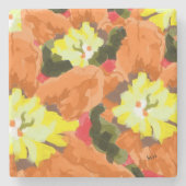 コースター：オレンジと黄色の花 ストーンコースター (正面)