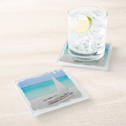 コースター、ガラス – ビーチボート ガラスコースター (アングル)