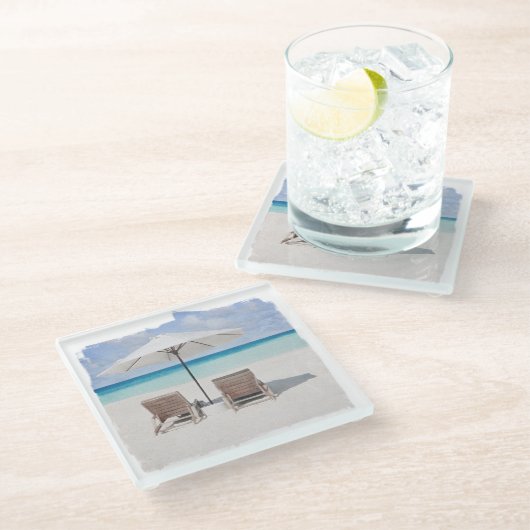 コースター、ガラス – ビーチ椅子 ガラスコースター (アングル)
