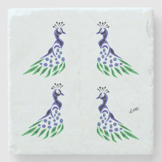 コースター：ピーコック美しい ストーンコースター (正面)