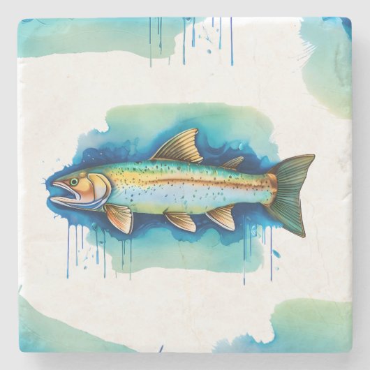 コースター – 水彩シリーズ：マス/サーモン (正面)