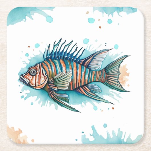 コースター – 水彩シリーズ：ライオンフィッシュ (正面)