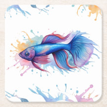 コースター – 水彩シリーズ： Betta Fish