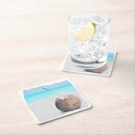 コースター、紙 – 水彩ビーチココナッツスクエアP スクエアペーパーコースター