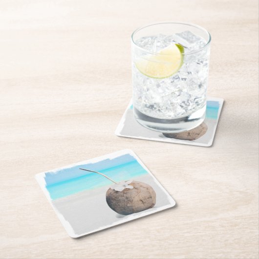 コースター、紙 – 水彩ビーチココナッツスクエアP スクエアペーパーコースター (インサイチュ)