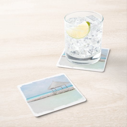 コースター、紙 – 水彩ビーチハットスクエア紙 スクエアペーパーコースター (インサイチュ)